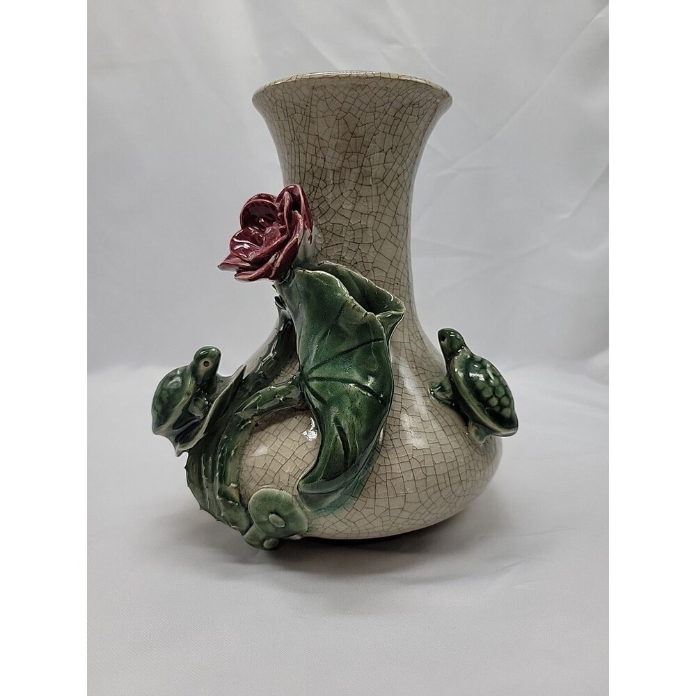 Fisherman Fortune Vase With Two Turtles A Rose With Thorns Intentional Crazing